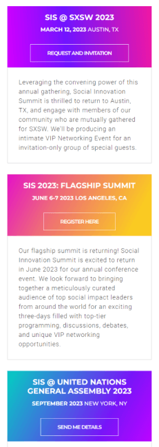 Phone preview of Social Innovation Summit website